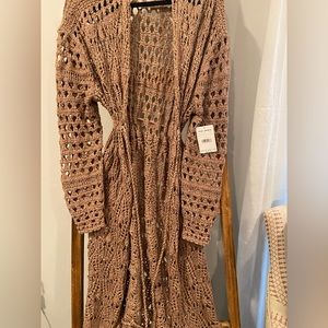 NWT **FREE PEOPLE BROWN SWEET TALKER CROTCHET CARDIGAN